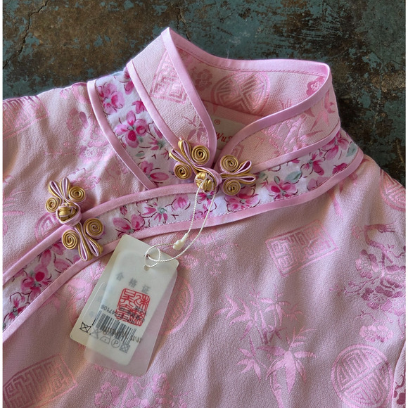 Girls Cheongsam Qipao Dress Pink Size 4 NWT Asian Inspired Silk Blend Floral - Picture 2 of 8